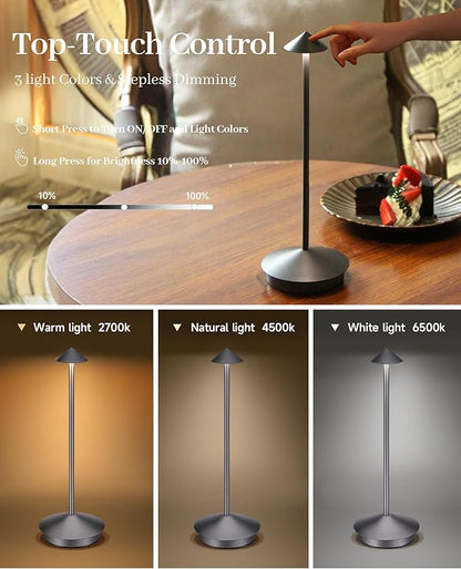 Portable Led Cordless Lamp Table Light 2 Pack, Rechargeable 6000mAh Battery Outdoor Table Lamp for Dinning Restaurant Patio Bedroom Camping, IP54 Waterproof, Dimmable