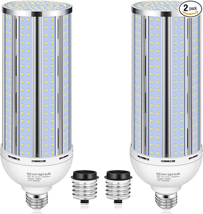 2 Pack 150W Corn LED Light Bulb Fanless,5000K Daylight(1500 Watt Equivalent) E26/E39 Large Mogul Base LED Cob Lamp 21,500LM for Outdoor Indoor Garage Warehouse Factory Workshop Street Backyard