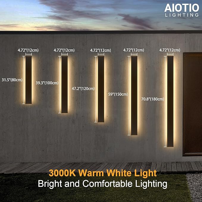 23.6in Modern Outdoor Wall Light, Black Upgraded 4.72in Wide 3000K Waterproof IP65 Porch Lights Wall Sconce,Long LED Linear Outside Exterior Lighting Fixtures for Garage,Front Door