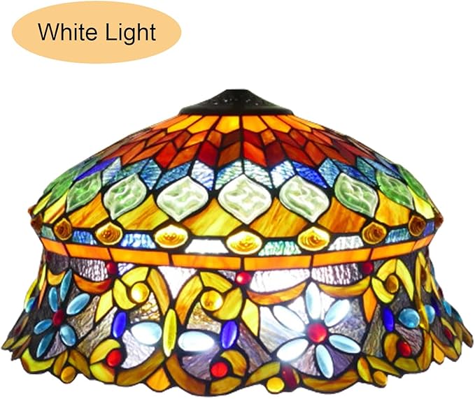 18 Inch Lamp Shade Replacement, Only Tiffany Style Stained Glass Lamp Chimney Straw Hat Floral Design, Baroque Rose Sunflower Orange Green Beige Fit for Table Lamp Pendant Light Floor Lamp,D