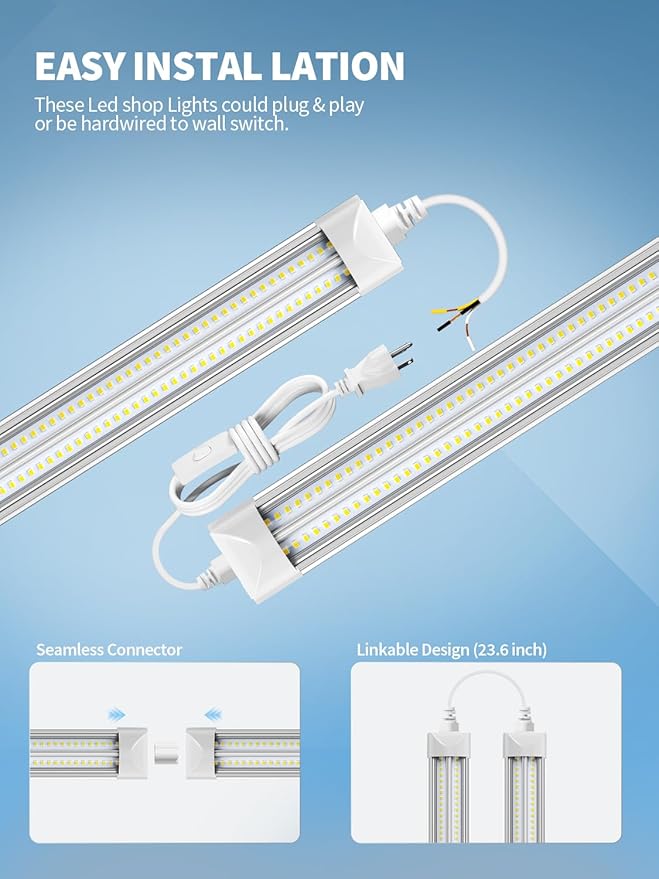8' Led Shop Lights,Super Bright 19500LM 100W 5000K 8FT Led Shop Light, Linkable 8FT Garage Ceiling Lights for Garage Ceiling Workshop Warehouse