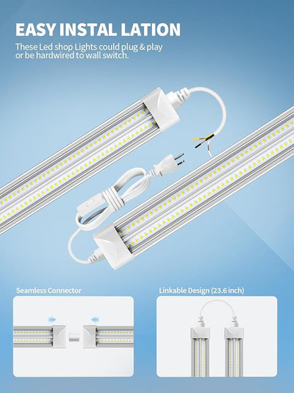 8' Led Shop Lights,Super Bright 19500LM 100W 5000K 8FT Led Shop Light, Linkable 8FT Garage Ceiling Lights for Garage Ceiling Workshop Warehouse