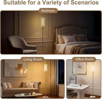 Dimmable Glass Floor Lamps for Living Room, Modern Standing Floor Lamp with Glass Lampshade, Marble Base, 64" Tall Lamp with Touch Switch for Bedroom Office Living Room