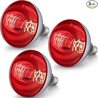 VIHOSE 3 Pack 250 Watt Heat Lamp 120v R40 Heat Lamp Bulbs Glass Incandescent Light Bulbs Incandescent Heating Lightbulbs for Reptiles Chicks Food Puppies Bathroom, Use E26 Base (Red)