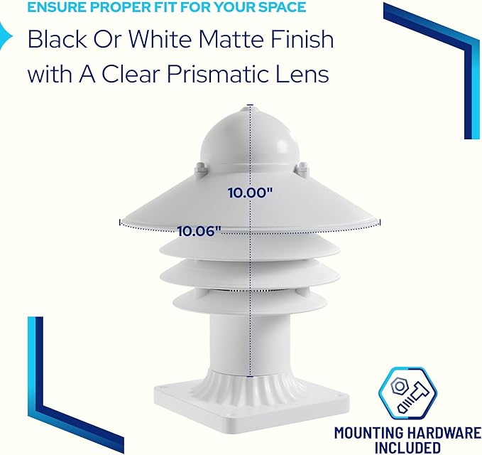KASTLITE Nautical Pier Mount Outdoor Lighting Fixture - Rust & Waterproof Non-Metallic Coastal Lantern - Fits 3" Poles - UL Listed Patio Fence Porch Deck & Dock Light - USA Made, Short, Matte White
