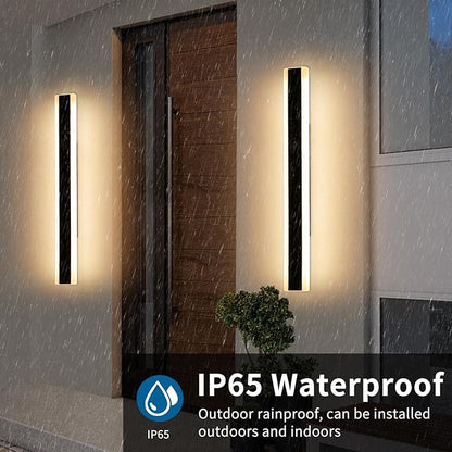 2 Pack Outdoor Wall Sconce Light, 31.4inch Modern Black Exterior Porch Light, 3 Color Lights 3000K/4500K/6000K, 31W, IP65 Waterproof Wall Mounted Lighting Fixture for Patio, Yard, Garage