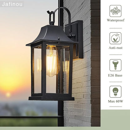 Outdoor Sconce Lights，Black 13 inch Outdoor Wall sconces，Aluminum & Tempered Glass Exterior Sconce，Waterproof Rustproof Porch Lighting for Front Door，Garage，Patio