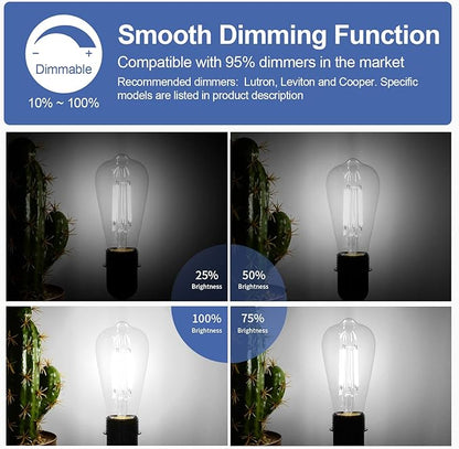 12Packs ST64 Large Vintage LED Edison Bulbs, 60W Equivalent 7W, 800Lumens, Dimmable Antique LED Filament, 5000K Cool White, E26 Medium Base Light Bulbs High Brightness Clear Glass for Bedroom Office