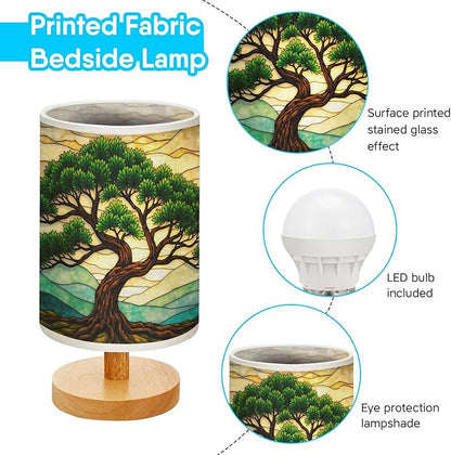 Cedar Tree Lamp LED 3-Color Pressed Bedside, Cedar Tree Shade Lamp with Wood Base for Bedroom Living Room Desk Office