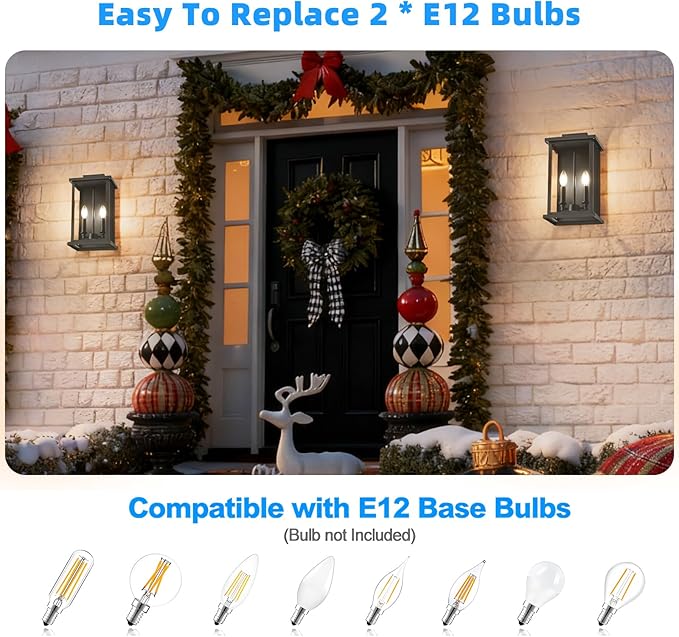 Dusk to Dawn Black Outdoor Light Fixture Wall Mount,Medium Patio Wall Light Fixture,Modern Front Porch Light,Outdoor Exterior Wall Lantern Sconce for House,Garage,Hallway,Waterproof,2 Packs