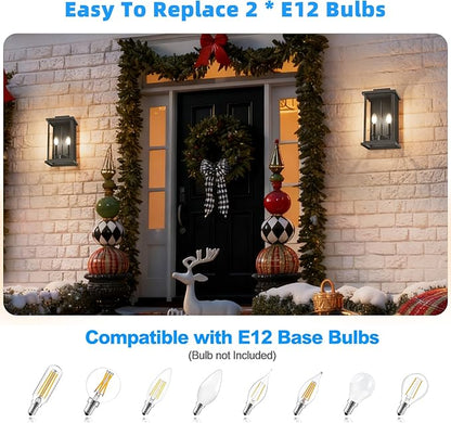 Dusk to Dawn Black Outdoor Light Fixture Wall Mount,Medium Patio Wall Light Fixture,Modern Front Porch Light,Outdoor Exterior Wall Lantern Sconce for House,Garage,Hallway,Waterproof,2 Packs