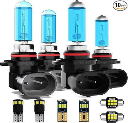 HeadLights Bulbs Compatible With Honda Civic 2005 2007-2011 Lights,9005 High Beam + 9006 Low Beams + Interior Bulbs Package + T10 License Plate Lights combo,Plug and Play,10 Pack