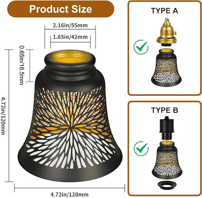 Ceiling Fan Replacement Globes, 4 Pack Chrysanthemum Pattern Fixture Replacement Globes Shades with 1-5/8" Fitter, ALUCSET 4.5" Height and 4-3/4" Diameter, Metal Cover for Pendant Lamp Wall Lamp