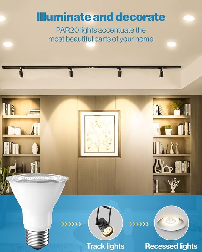 Sunco 6 Pack PAR20 LED Bulbs, Flood Light Bulb Outdoor, 500 LM, 7W (50W Equivalent), 3000K Warm White, E26 Medium Base, Dimmable, Track Lighting for Indoor/Outdoor Use, Wet Rated UL.