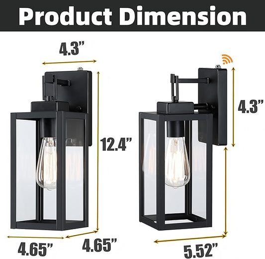 2 Pack 12 Inch Outdoor Wall Lights Dusk to Dawn,Exterior Sconce Lights with Sensor Photocell Black Wall Lantern for Porch Patio Garage Dusk to Dawn Outdoor Lighting Set of 2