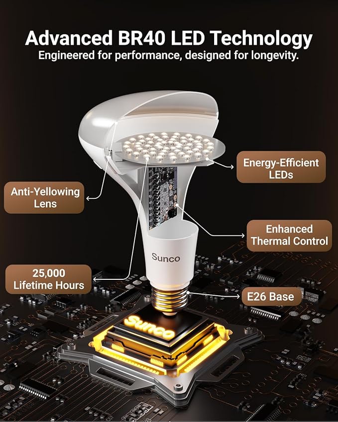 Sunco BR40 LED Light Bulbs, Indoor Flood Lights, Recessed Can Light Bulb, 1400 LM, 16W (100W Equivalent), Selectable CCT 2700K/3000K/5000K, Dimmable, E26 Base, for Home, Bedroom, Kitchen UL 4 Pack