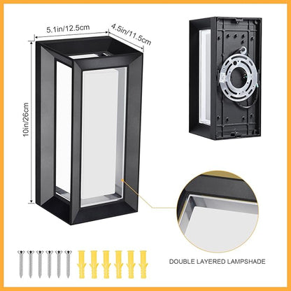 ledmo Outdoor Wall Light 1800Lm Modern Outdoor Porch Light 3000K Bright Lighting Black Exterior Lighting Fixture Waterproof Christmas Fixture for House,Patio,Garage,Backyard,Hallway（2 Pack