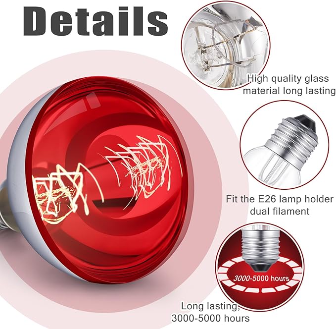 VIHOSE 12 Pack 250 Watt Heat Lamp 120v R40 Heat Lamp Bulbs Glass Incandescent Light Bulbs Incandescent Heating Lightbulbs for Reptiles Chicks Food Puppies Bathroom, Use E26 Base (Red)