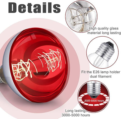 VIHOSE 12 Pack 250 Watt Heat Lamp 120v R40 Heat Lamp Bulbs Glass Incandescent Light Bulbs Incandescent Heating Lightbulbs for Reptiles Chicks Food Puppies Bathroom, Use E26 Base (Red)