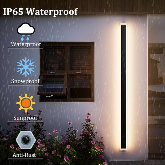 2 Pack 71In Long Outdoor Wall Lights IP65 Waterproof,50W Black Modern LED Exterior Wall Light 3000K Linear Outdoor Light for House Porch Courtyard