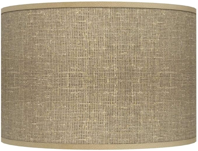 Drum Print Lamp Shade Burlap Brown Medium 12" Top x 12" Bottom x 8.5" High Spider with Replacement Harp and Finial Fitting - Giclee Glow