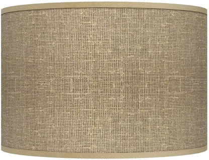 Drum Print Lamp Shade Burlap Brown Medium 12" Top x 12" Bottom x 8.5" High Spider with Replacement Harp and Finial Fitting - Giclee Glow