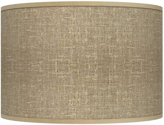 Drum Print Lamp Shade Burlap Brown Medium 12" Top x 12" Bottom x 8.5" High Spider with Replacement Harp and Finial Fitting - Giclee Glow