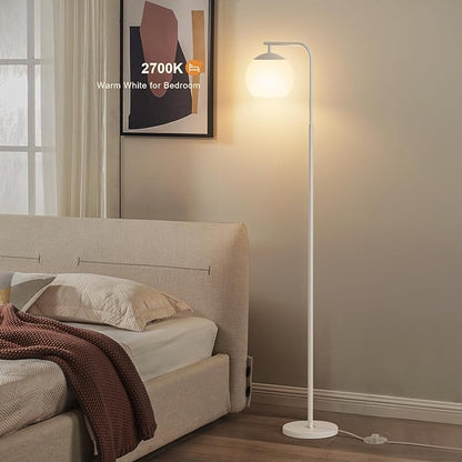 Modern Floor Lamps with Globe Shade, 3 Color Temperatures, Foot Switch, Mid Century Standing Lamp Tall for Bedroom, Living Room, Office, White
