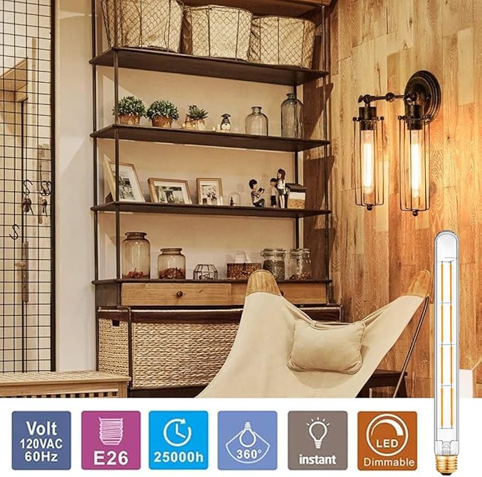 XININSUN T300 Led Bulb, 11.8 Inch Long Tubular Led Light Bulbs, 100Watt Equivalent, 1000lm, Dimmable, Clear Glass, E26 10W T10 LED Edison Tube Lamp Bulb,4 Pack. (10W=100W 2700K)