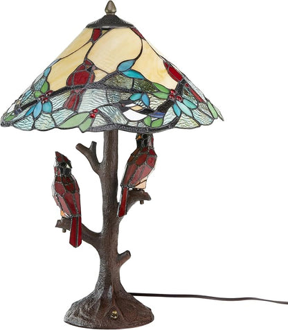 RIVER OF GOODS - Stained Glass Triple Lit Cardinals on Tree Table Lamp - 23.75" in - Table Lamp for Bedroom - Bedside Lamp - Desk Lamps for Home Office - Tiffany Style - Multi Color
