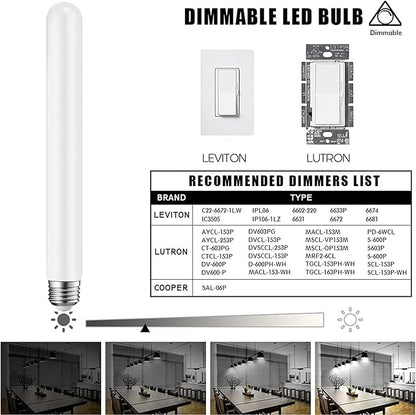 Leools E26 LED Light Bulb, T30 11.8inch Long Tubular Matt Opal Porcelain Dimmable Frosted, 4 Packs, 6W Equal 60 watt, 4000K Daylight, CRI90+