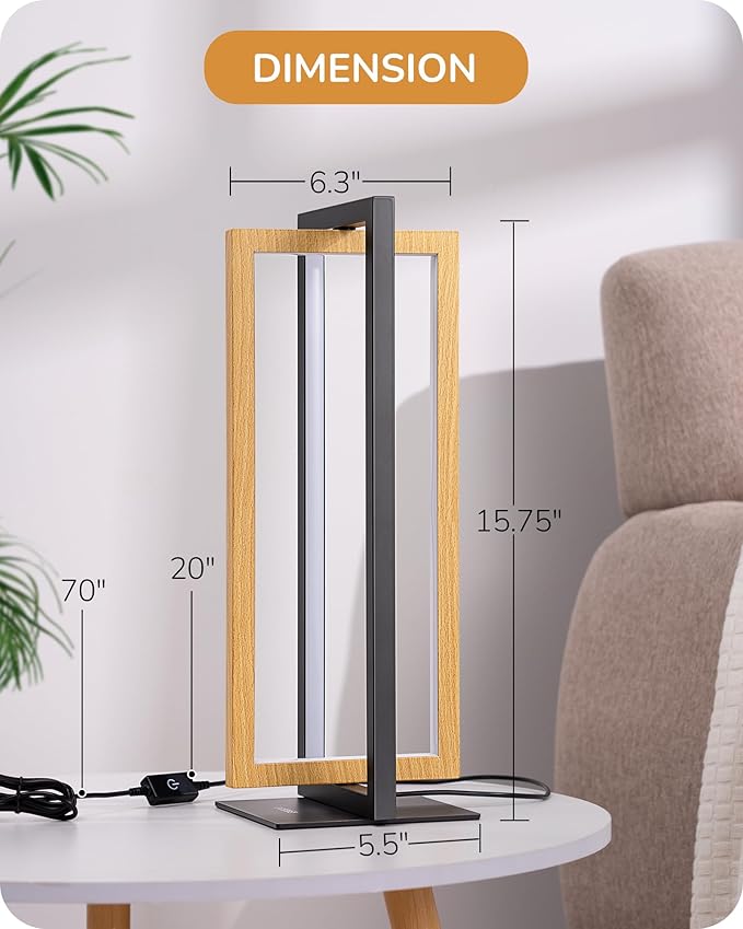 EDISHINE LED Table Lamp, Minimalist Bedside Lamp with 3 Color Temperature, MAX 850LM Stepless Dimmable, Switch Control Nightstand Lamp for Living Room Bedroom, Angle Adjustable