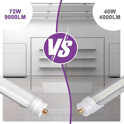 8FT Led Bulbs, Double Row Super Bright 72W 5000K T8 8FT Led Shop Light Bulbs, 9000LM FA8 Single Pin 8 Foot Led Light, 8' Led Bulbs to Replace F96t12 Fluorescent Light Bulb 6 Pack