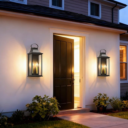 21" Large Outdoor Wall Lights 2 Packs, Black Exterior Lighting Fixtures Outdoor Sconce Light with E12 Base, 2-Light Outdoor Lanterns for Porch, Waterproof Outside Lights for House, Garage, Patio