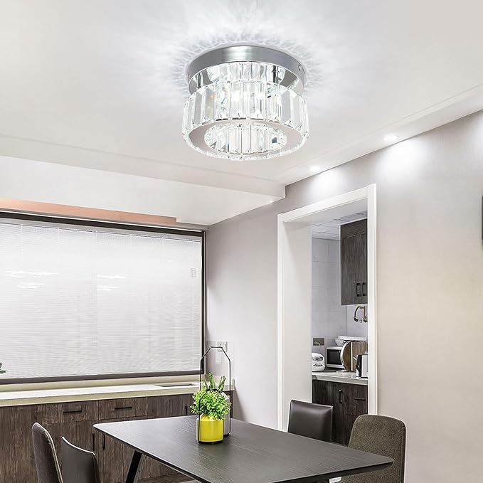 CLAIRDAI Flush Mount Ceiling Light Fixture LED Mini Chandeliers with Crystals Hallway Light Mini Modern Crystal Chandeliers Bedroom Chandelier for Bathroom Kitchen Office
