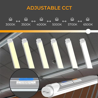 25PK 4FT LED T8 Tube Light, Frosted 24W-10W Selectable Watt & CCT 6500K-3000K, Type A+B Plug&Play or Ballast Bypass 4 Foot Fluorescent Tube Replacement, 120-277V Single or Double Ended, ETL