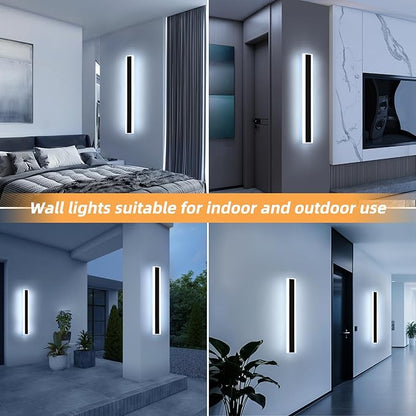 Mikeru 2Pack 23.6inch Long Led Wall Light, 6000k Cool White Modern Outdoor Wall Light Ip65 Waterproof Black Acrylic Porch Exterior Lighting Fixtures, Exterior Wall Mount Lights