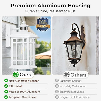 White Motion Sensor Outdoor Lights, 2-Pack Modern Dusk to Dawn Outside Light with 4 Modes, Exterior Lighting Fixtures for House, Entry, Porch, Patio, Garage, Brightness Distance Adjustable