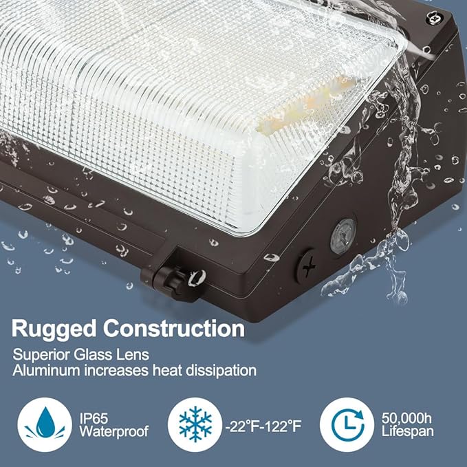 120W LED Wall Pack Light, 120W/100W/80W Switchable, 3000K/4000K/5000K Adjustable, 15600lm 120-277V IP65 0-10V Dimmable, Dusk-to-Dawn Outdoor Lighting Fixture, Exterior Wall Light, ETL 2-Pack