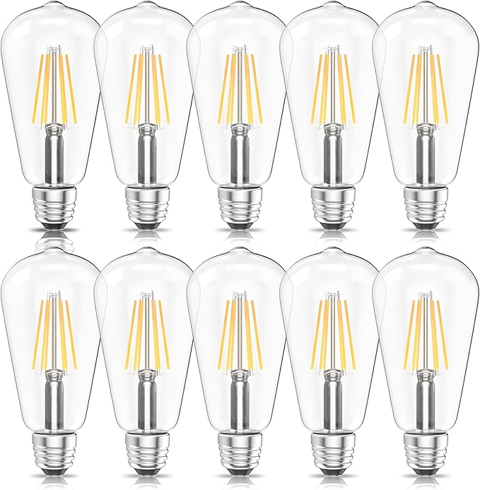 Ralbay ST64 Vintage LED Edison Bulbs 10 Pack, 60W Equivalent, Warm White 2700K, Clear Glass E26 Medium Base