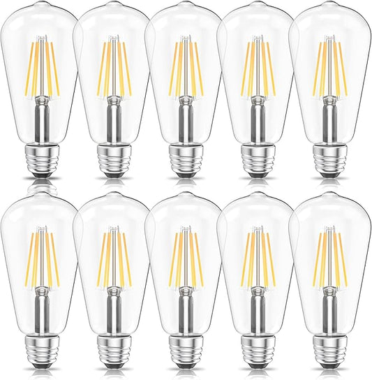 Ralbay ST64 Vintage LED Edison Bulbs 10 Pack, 60W Equivalent, Bright Natural White Light 4500K, Clear Glass E26 Medium Base