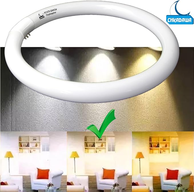 FC8T9/CW 22W and FC12T9/CW 32W Cool White Round Fluorescent Light Bulb Set, 8 inch T9 22 Watts & 12 inch 32 Watts Circular Bulbs Pack, Circline Kitchen and Bath Light Bulbs, CRI 80, 4100K, G10q Prong