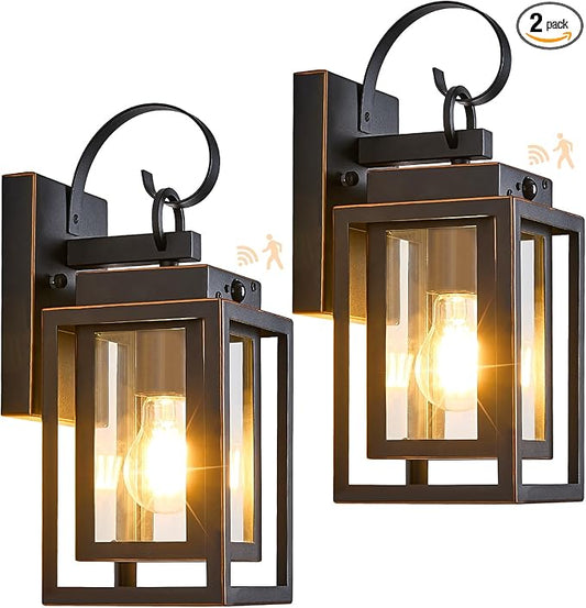 2 Packs Motion Sensor Outdoor Wall Lights, Modern Dusk to Dawn Exterior Lighting Fixture, Black Outdoor Wall Sconces Porch Light with Waterproof, Outside Farmhouse Wall Lantern for Front Door, Garage