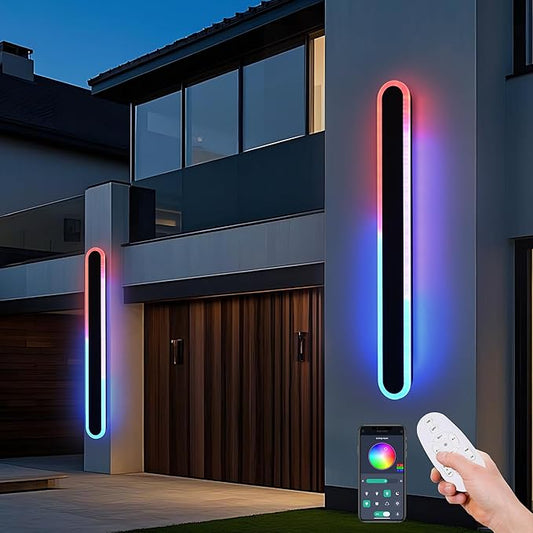 TODOLUZ 2-Pack 48-Inch RGB Dimmable Outdoor Wall Sconce Lighting, IP65 Waterproof 30W Exterior Long Linear Porch Wall Light Fixture with Remote Control
