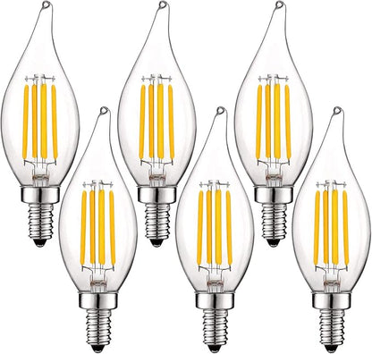 LUXRITE Vintage Candelabra LED Bulb 60W Equivalent, 550 Lumens, 2700K Warm White, LED Chandelier Light Bulbs 5W, Dimmable, Flame Tip Clear Glass, Filament Candle Bulbs, E12 Base (6 Pack)
