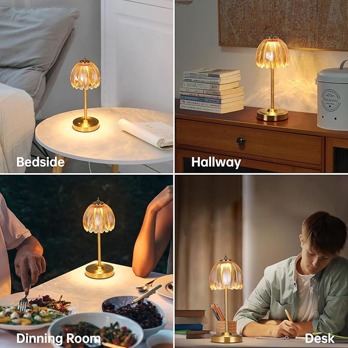 Tulip Table Lamp with 5000mAh Battery & Touch Control, Small Cordless Table Lamp with 3 Colors, Dimmable Rechargeable Battery Operated Table Lamps for Bedroom, Bedside, Desk (Amber Tulip)