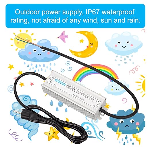 LED Driver 12V 60W Waterproof Transformer AC 90-240V to DC 12V 5A Low Voltage Switching Power Supply IP67 Converter Suitable for Indoor and Outdoor LED Strip Lights and 12V DC Devices