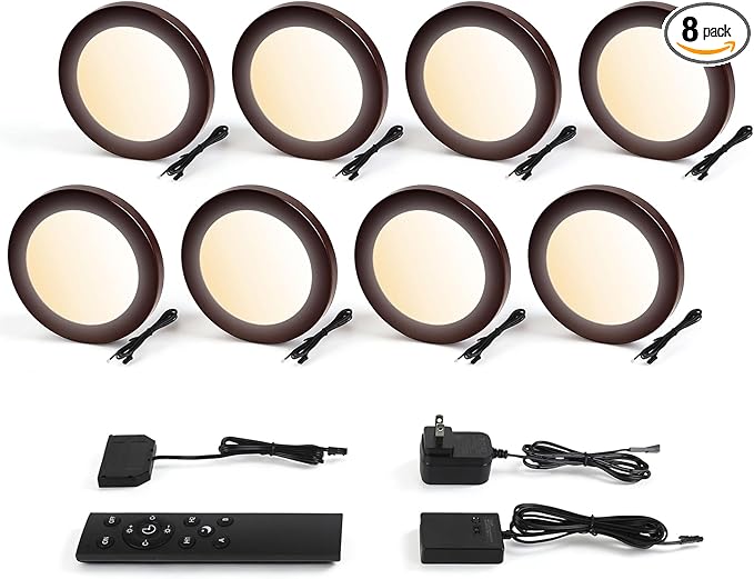 V4light LED Puck Lights, Smart Under Cabinet Lighting with Remote Control, Color Temperature Adjustable, Works with Alexa & Google Home, Plug-in Lights for Kitchen, Counter, Closet, Shelf (8 Pack)