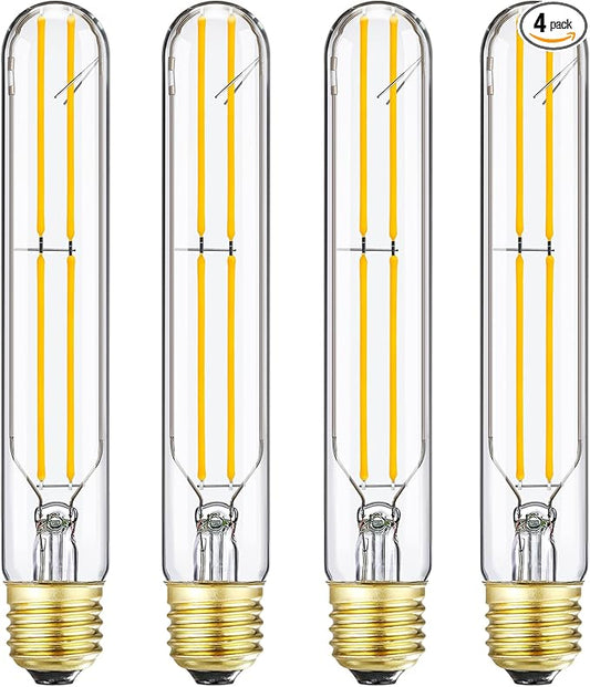 T10 Tubular Light Bulb 5000k Daylight,Dimmable E26 LED Bulb 6W 60 Watts Edison Bulbs,7.3 Inch,AC120V,600LM, Long LED for Wall Sconces, Pendant, Livingroom, 4-Pack(6W-5000K)