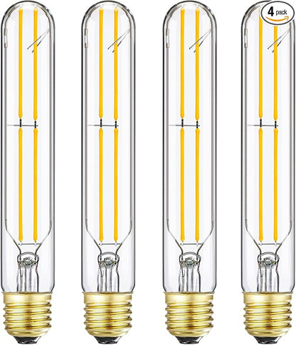 7.3 Inch T10 LED Bulb 60 Watt, Dimmable 3000K Soft White E26 Edison Bulb, AC120V 600lm,6W Tubular Long Clear Glass Light Bulb for Rustic Pendant,Island,Chandeliers,Wall sconces,4 Pack(6w-3000k)